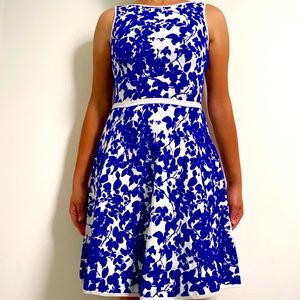 Milly Blue Midnight Floral Flare Dress Sleeveless Stretchy